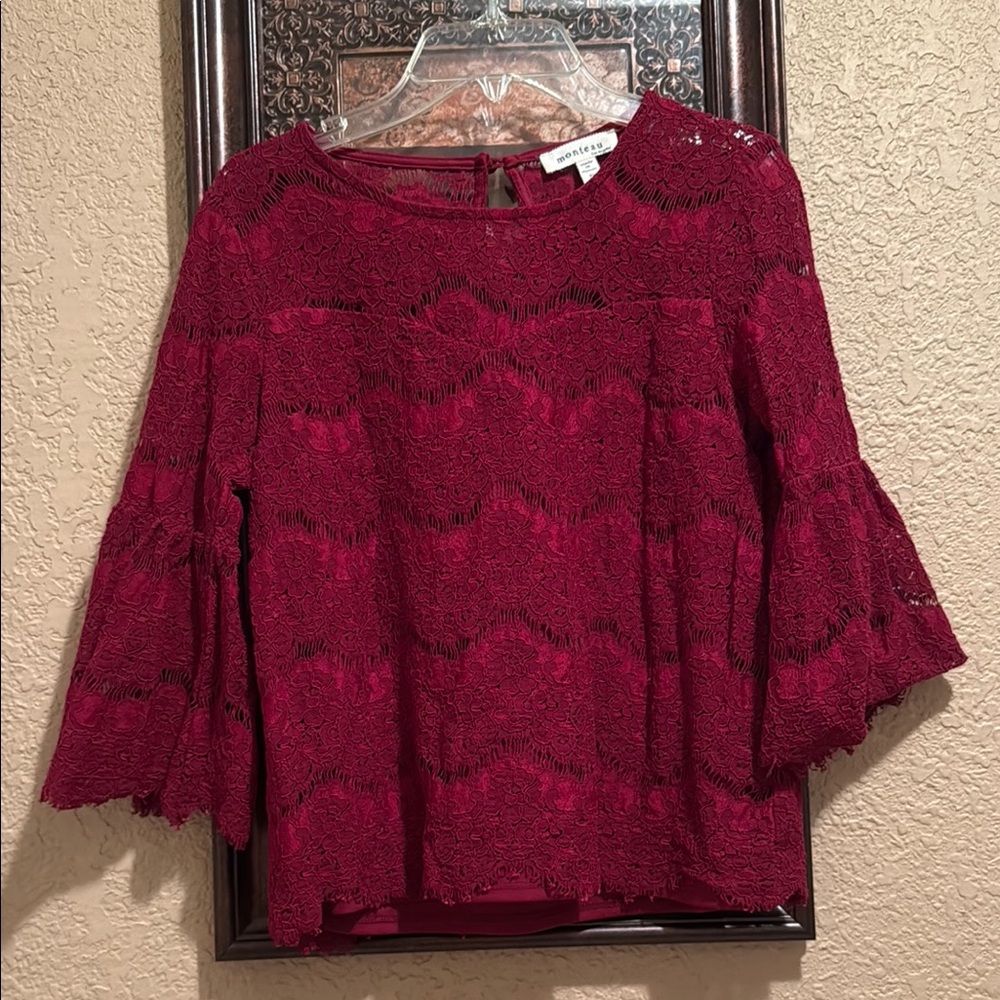 Very gently worn Monteau Los Angeles Elegant Maroon Blouse with Flared Sleeves
